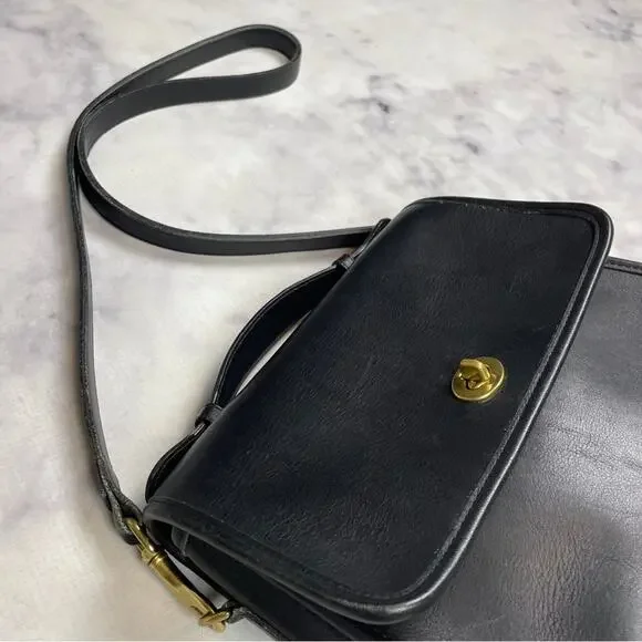 Coach Leatherware Vintage 1980s Court Top Handle Black Leather Crossbody Bag